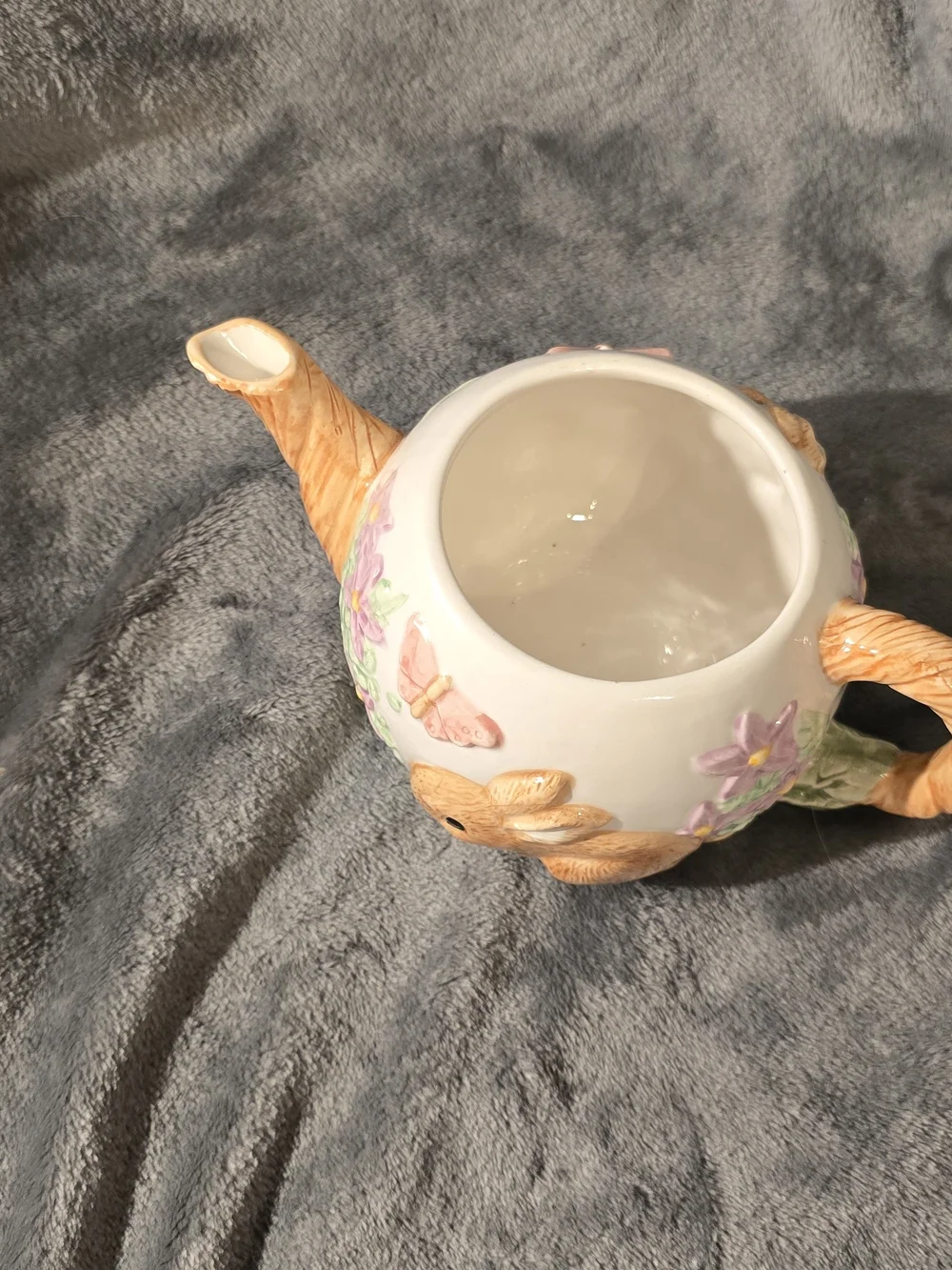 Decorative Bunny Teapot Planter - Cream and Tan